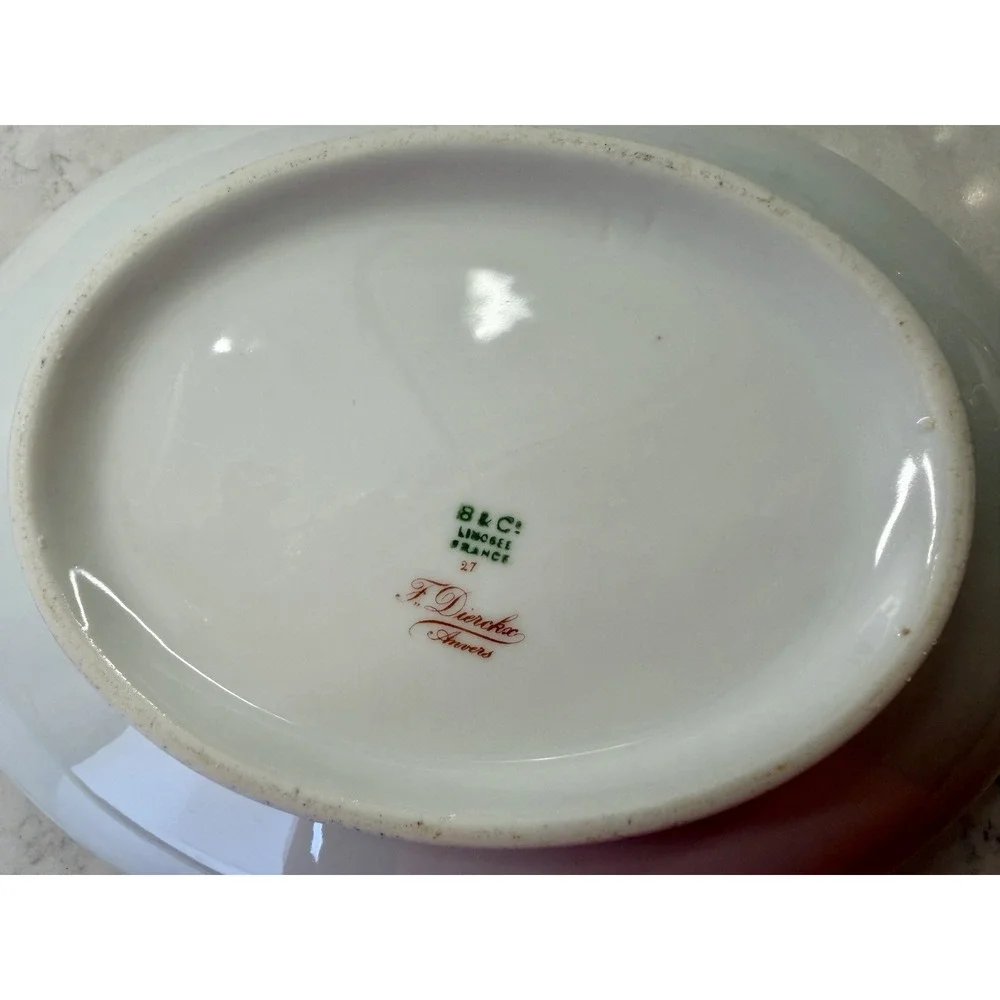 Antique B&C Limoges France Porcelain Soup Tureen Lidded Oval Red Gold Gilt 16765